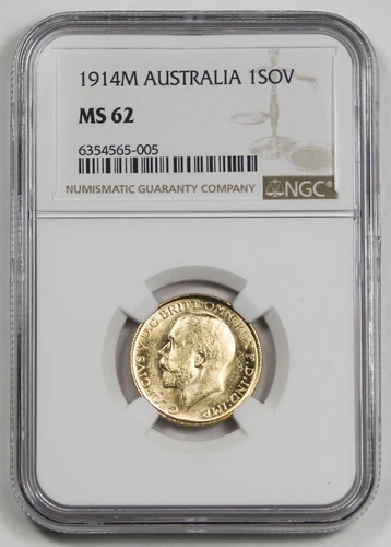 Australia 1914 M Sovereign Sov Gold Coin Melbourne King George V KM# 29 NGC MS62