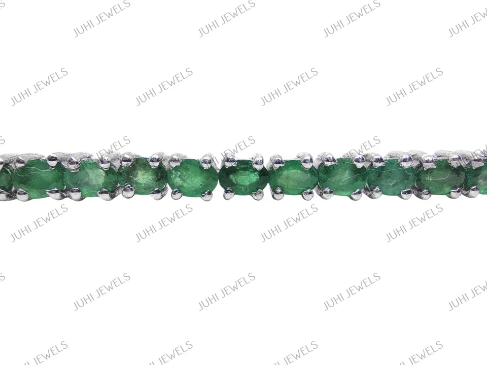 Brazalete Tenis Plata 925 Esmeralda 4x5 mm Ovalado Esmeralda Piedra Natal Brazalete Mayo Foto 4 de 4