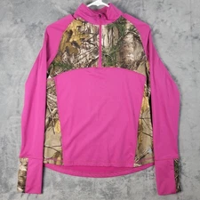 Legendary Whitetails Half Zip Shirt Womens Size M Pink Colorblock Camo Fleece
