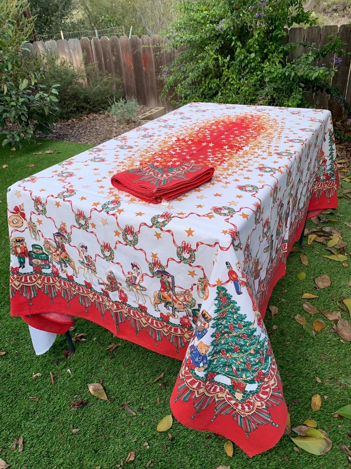 Vintage Nussknacker Suite Tischdecke & 8 Servietten 62”x 82” Rechtekt Wilton Court Weihnachten
