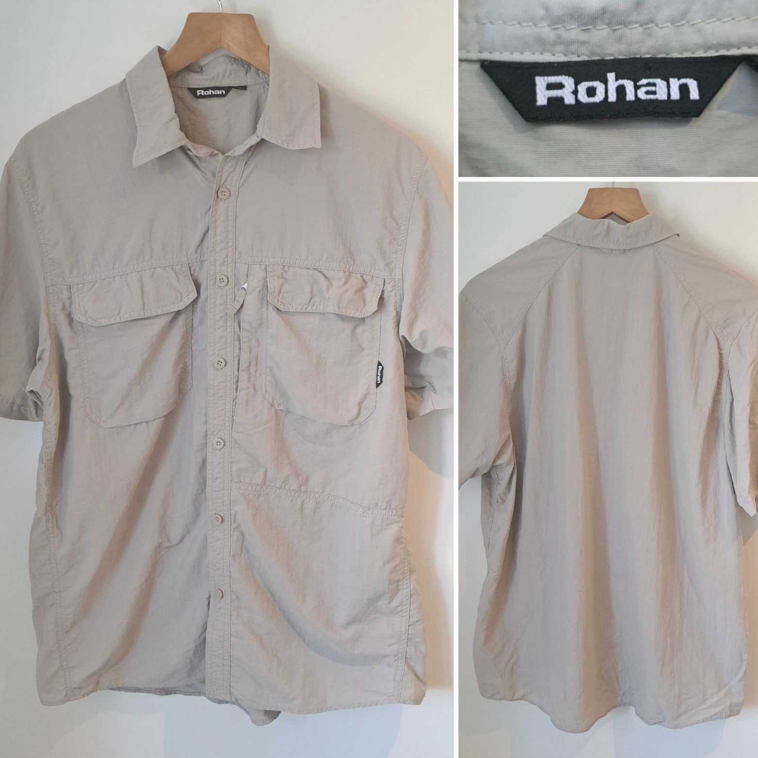 ROHAN EXPEDITION SHIRT BEIGE SHORT SLEEVE BUTTON-UP HIKING SHIRT SIZE MEDIUM