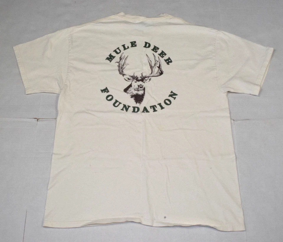 Camiseta De Colección Base De Ciervo Mula Logo Talla L Y2K Marfil Blanco Hanes Foto 3 de 4