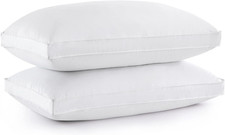 Queen Goose Down Pillows, Soft Cotton Cover, Set of 2