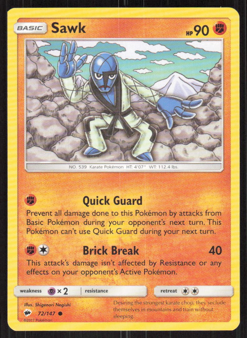 Pokemon Sawk Common 72/147 SM - Burning Shadows LP