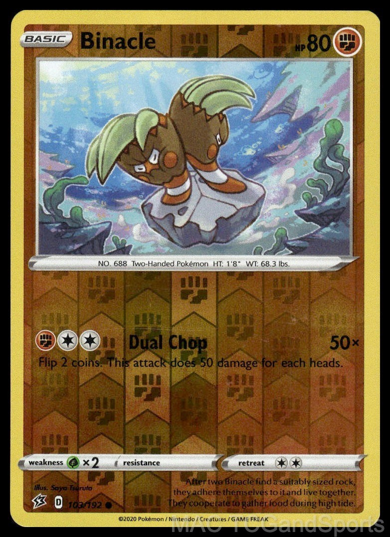 Binacle 103/192 Reverse Holo Rebel Clash Pokemon TCG NM