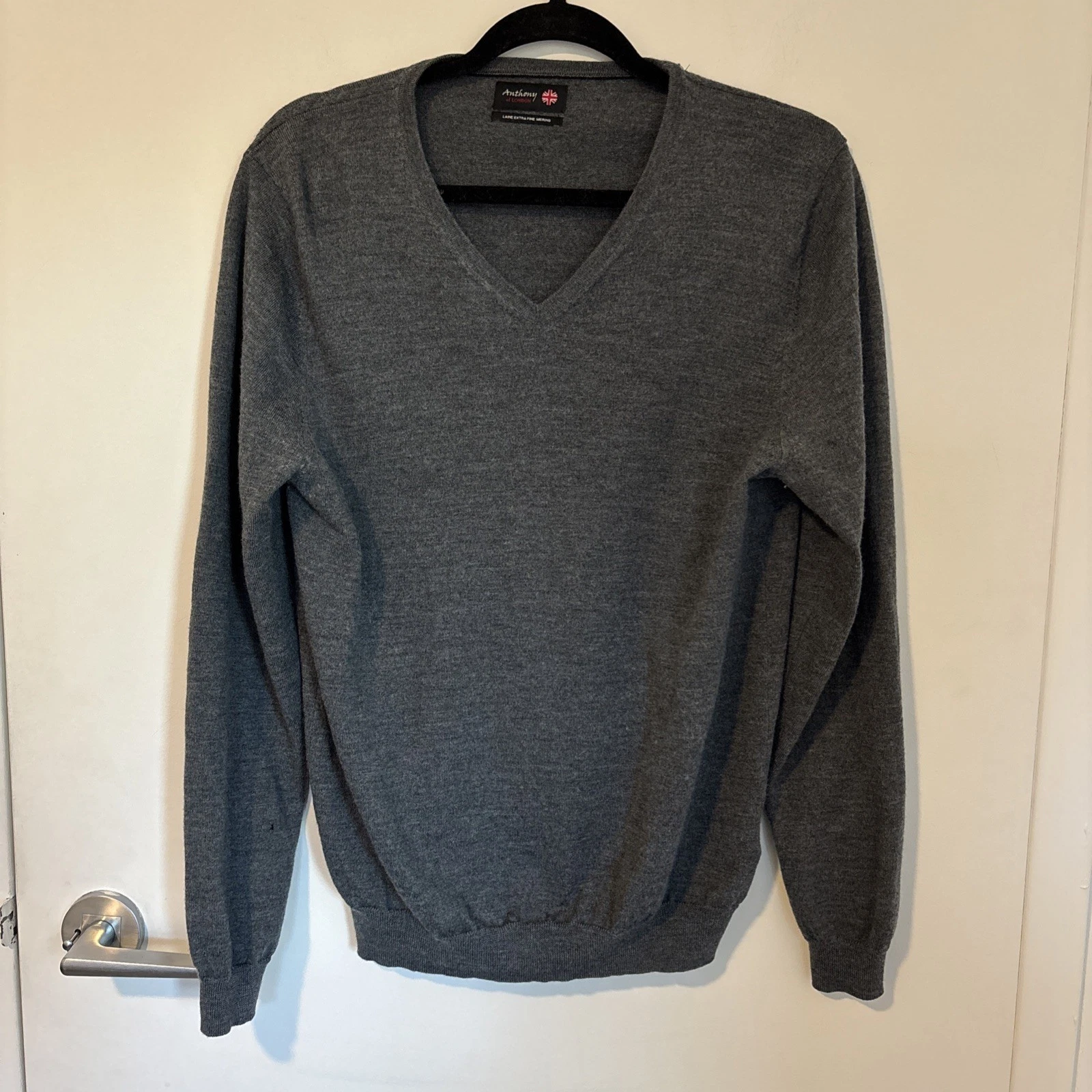 Anthony London 100% Merino Wool Sweater Gray Size Large Classic Warm Style