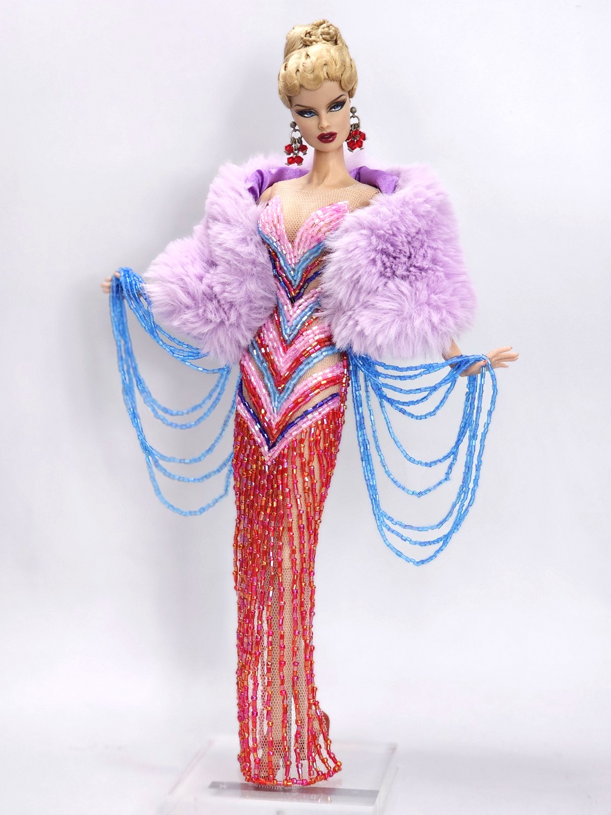 Beads Dress Outfit Gown Purple Fur For Barbie Silkstone Fashion Royalty FR Mizi