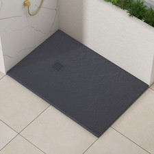 30mm Slimline Rectangular Grey Slate Effect Stone Shower Tray with Free Grate