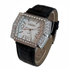 Marco Max Watch A Rectangle Face With Crystal Accents & Black Crock Band Works