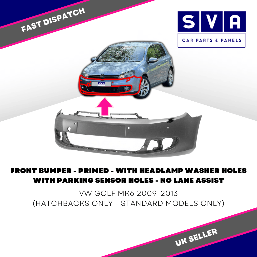 Vw Golf Mk6 2009-2013 Front Bumper Primed +Pdc +Washer Holes Insurance Approved