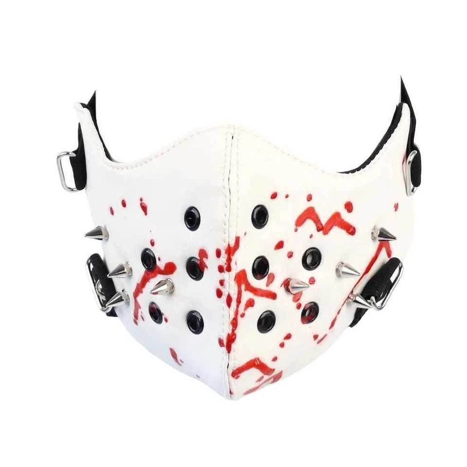 Maske Weiß Leder mit Spikes und Blutspritzern Halbmaske Gesichtsmaske Horror - Bild 2 von 4
