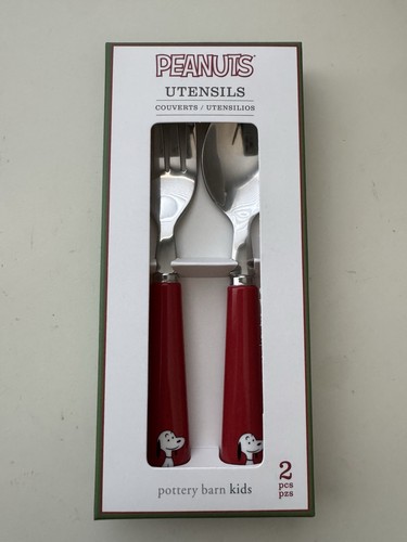 Nuovo Pottery Barn Kids Peanuts Snoopy utensili forchetta e cucchiaio, nuovo con scatola - Foto 1 di 2