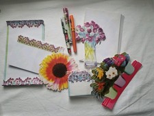 1980  s New/Old Stock Stationary Set Floral Pens, Cards Envelopes Blank Sheets