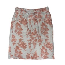 Liz Claiborne Coral White Floral Linen Blend A Line Skirt Women's 8