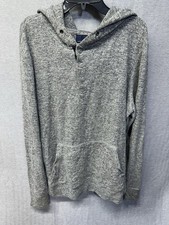 American Eagle Men s Gray Knit Hoodie Henley Pullover Size M Waffle Knit