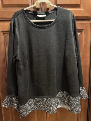 Avenue Plus Size 22/24 3X Black Floral 2fer Shirt Top Career Work Wear