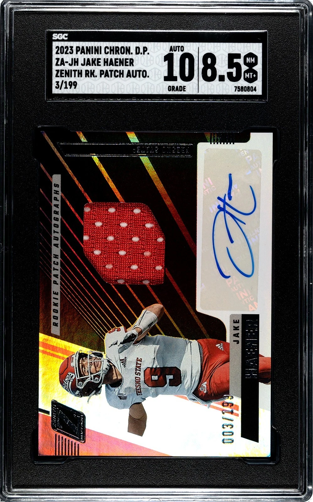 Jake Haener Panini Chronicles Draft Picks Zenith Rookie Patch Autographs #ZAJH Base