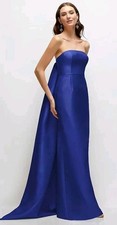 Alfred Sung Cobalt Blue Strapless Satin Twill Column Gown Train Size 16 $295