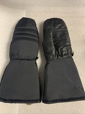 Vintage Black Ski Snowmobile Cowhide Leather And Nylon Mittens Gloves Size M