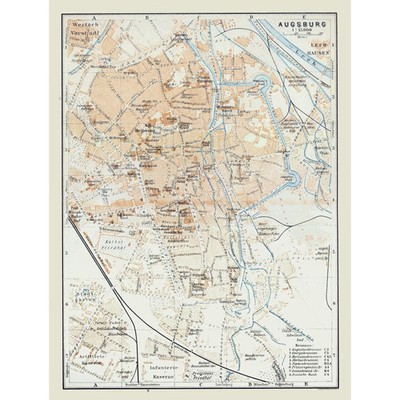 Historic Map - Augsburg Germany - Baedeker 1914 - Vintage Wall Art
