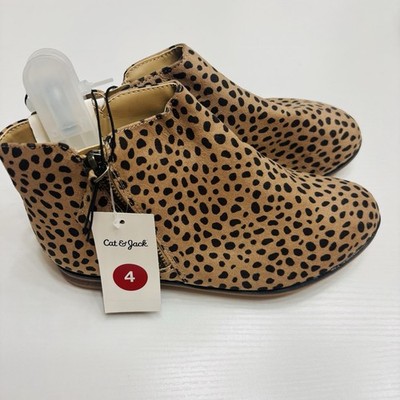 Cat & Jack Boots Opal Girls Sz 4 Brown Leopard Booties Zipper Animal Print