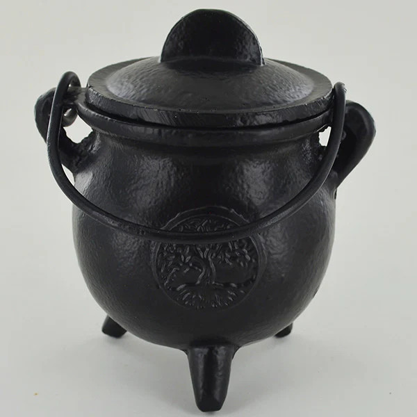 Cast Iron Cauldron engraved with the Tree of Ife  8 cm Width  Witch Altar  Pagan