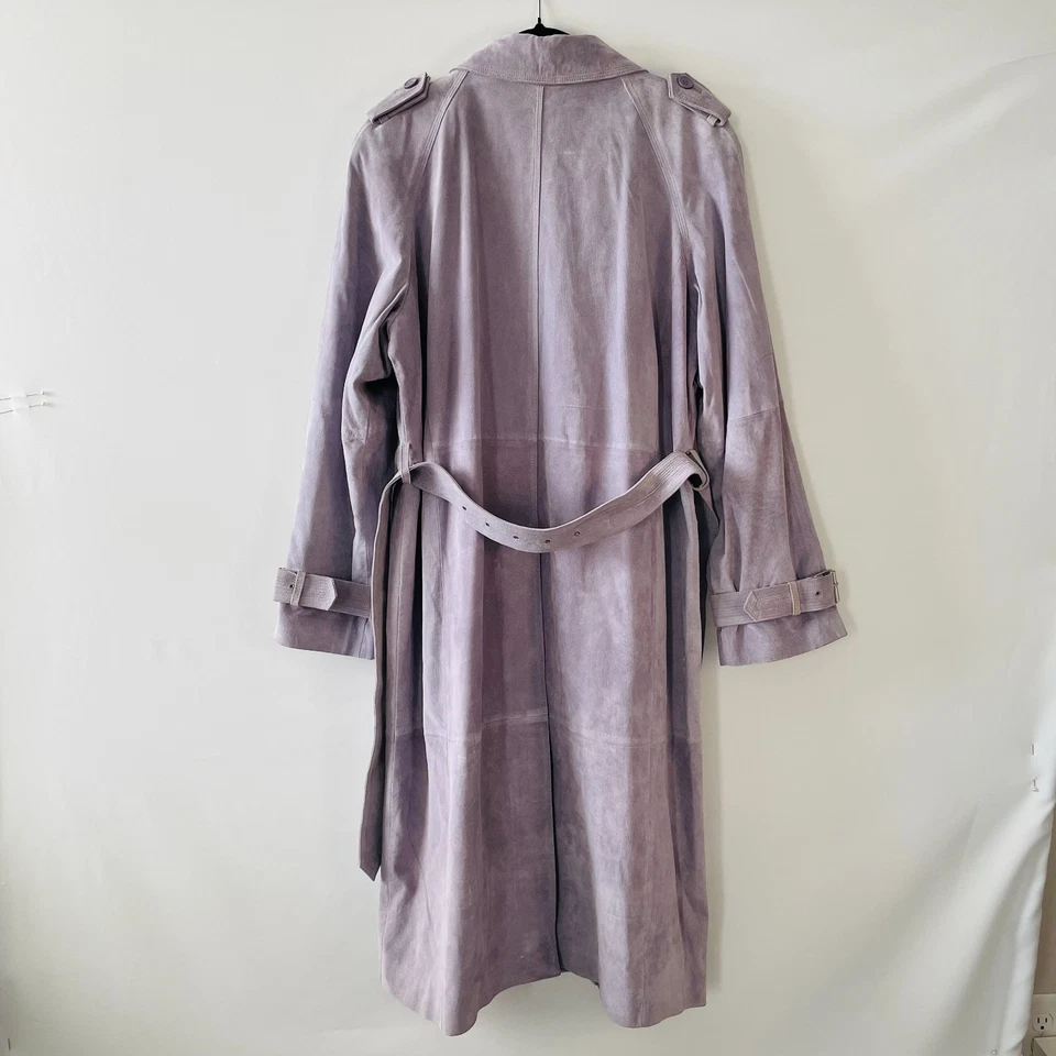 Vintage Bloomingdale's Margaret Godfrey Womens Lavender Suede Trench Coat Sz 14 - Image 2 of 4