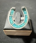 Vintage Navajo Sterling Silver Horseshoe Ring Featuring Turquoise Inlay Size 12