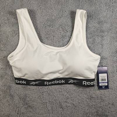 REEBOK Women's Sports Bra Size XXL Effortless Stark White Black Medium Support