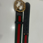 Gucci GG Web Belt Black Leather 80/32 Red Green Stripe Gold Buckle Authentic — photo 1