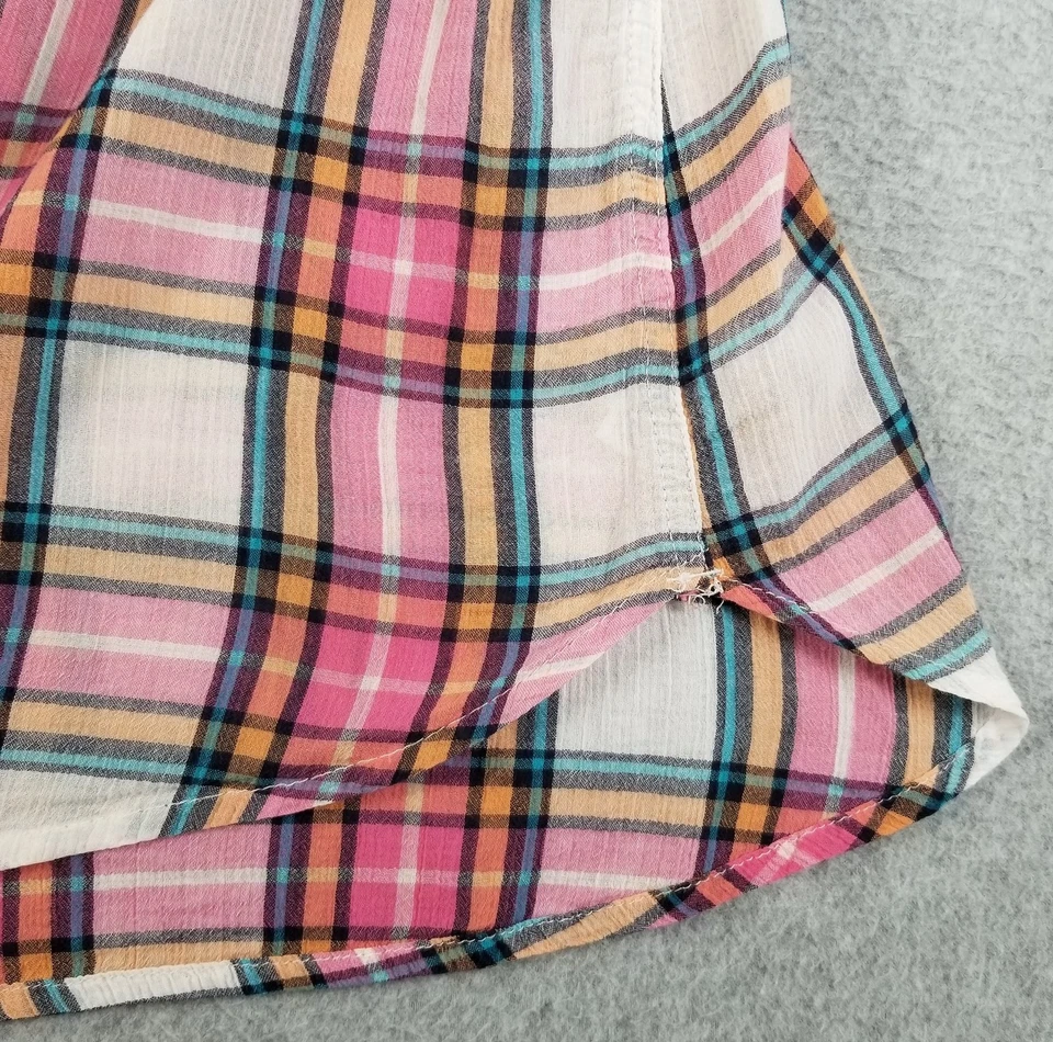 Top MERONA para mujer extra grande XL a cuadros manga larga dos bolsillos gasa transparente Foto 4 de 4