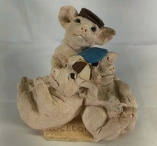Vintage 90s 1991 3 Pigs 4" Statue Ceramic Porcelain