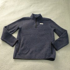 Eddie Bauer Sweater Mens Medium 1/4 Zip Blue Fleece Pullover Pockets Outdoor