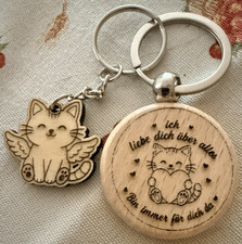 Schlüsselanhänger 2er-Set Katze graviert  I...