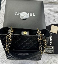 Auth Chanel RARE SQUARE Petit Shopping Tote A50994 Black Caviar Quilt Leather A+