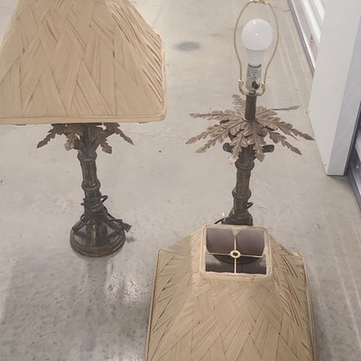 VTG Brass Macaw On Palm Tree Table Lamp Hollywood Regency Style