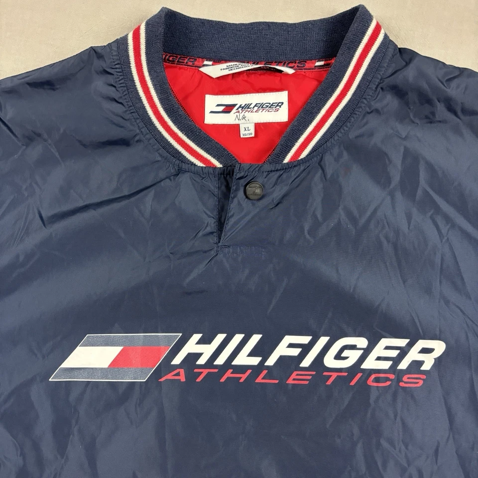 VGT 90’s Tommy Hilfiger Athletic Windbreaker Pullover Navy L Jacket Button Vneck - Image 3 of 4