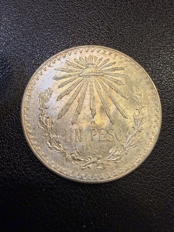 Mexico 1 Peso 1933 .720 Coin Silver, Un Peso Plata .720. R364