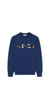 Kenzo Paris Blue Sweater Jacquard Monogram Logo Crewneck Pullover Men Size M
