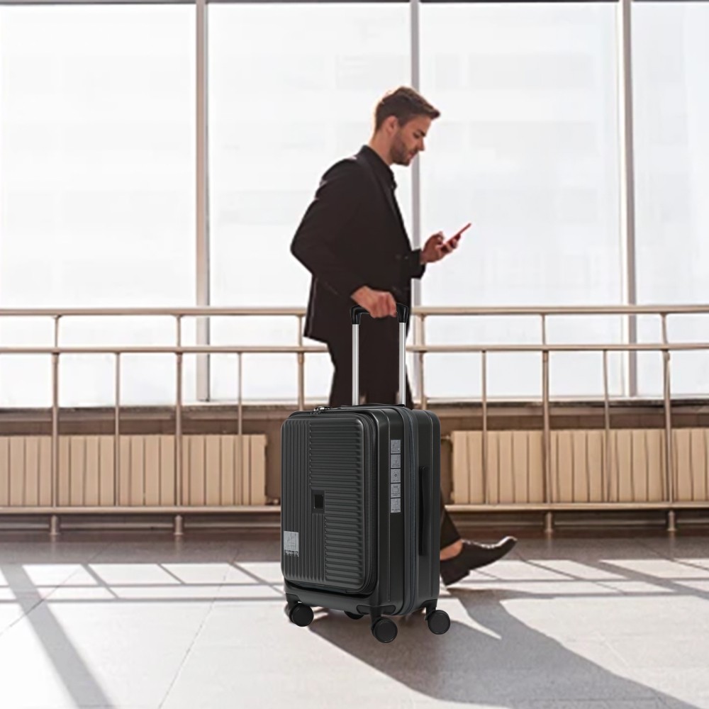 Luggage,with front opening,TSA approved lock,hardshell suitcase,Black