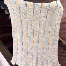 Handmade Crochet Knit Baby Blanket Pastel Yellow Green Pink Afghan 25x36 Spring