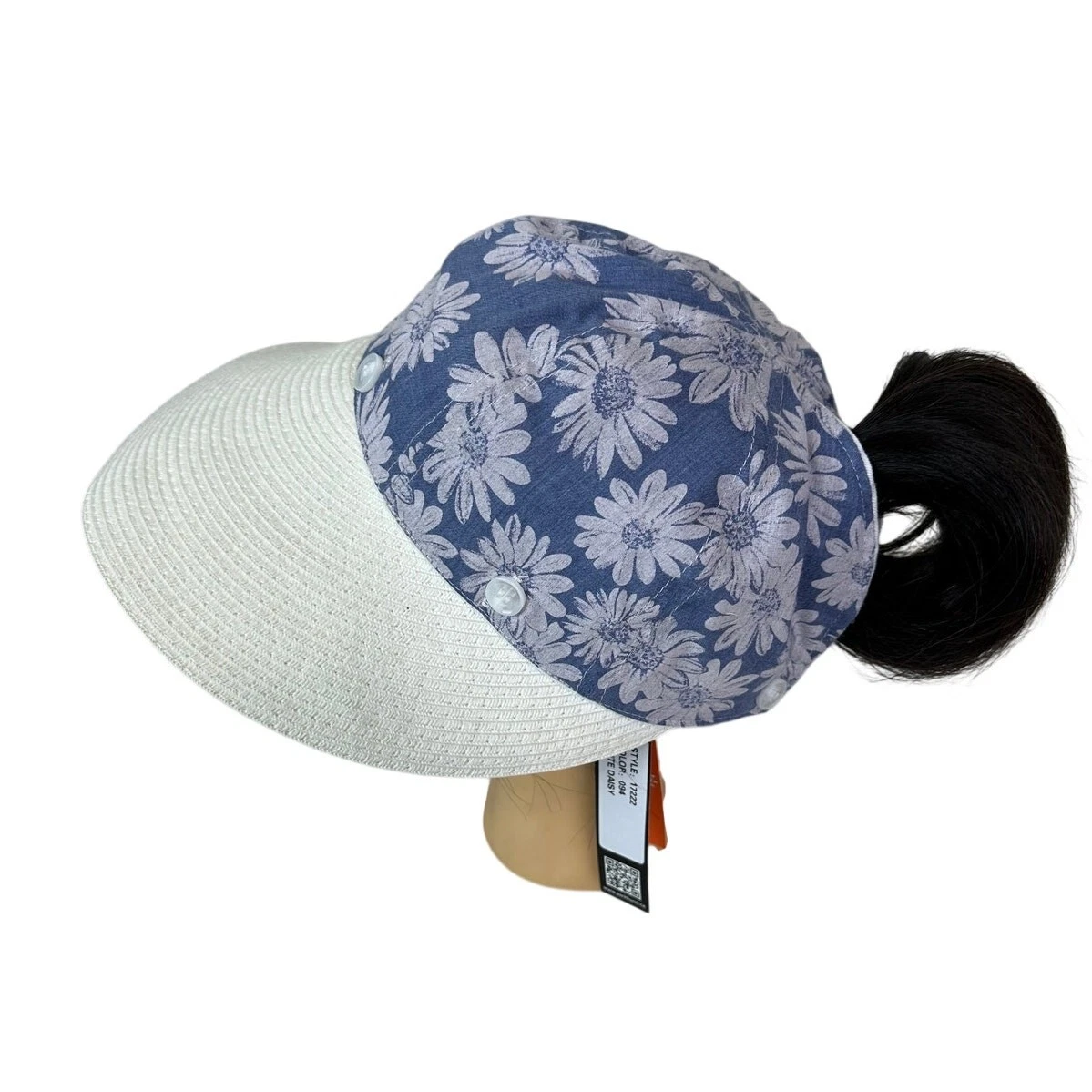 Parkhurst Womens Packable Reversable Sun Visor Hat 5'' Brim Ponytail Floral