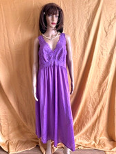 VTG SHADOWLINE PURPLE NIGHTGOWN LACE TRIM SZ 1X