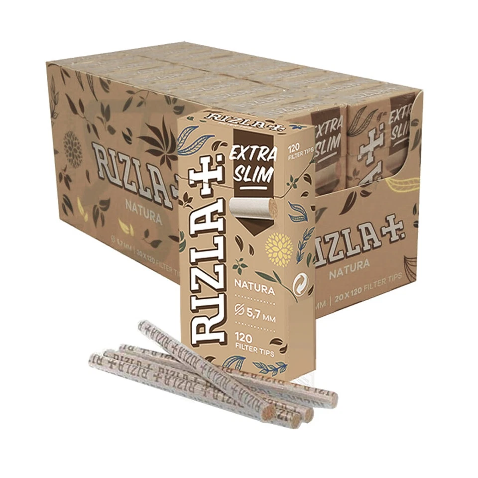 Rizla Natura Extra Slim Filter Tips 20 X 120 =2400 Filter Tips-Sealed Box