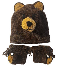 Baby Child Crochet Bear Hat and Booties Brown