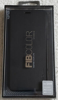 Für Samsung Galaxy A5 A8 2018 X-Level FIBCOLOR Ult Slim Full Flip Case/Ständer Schwarz