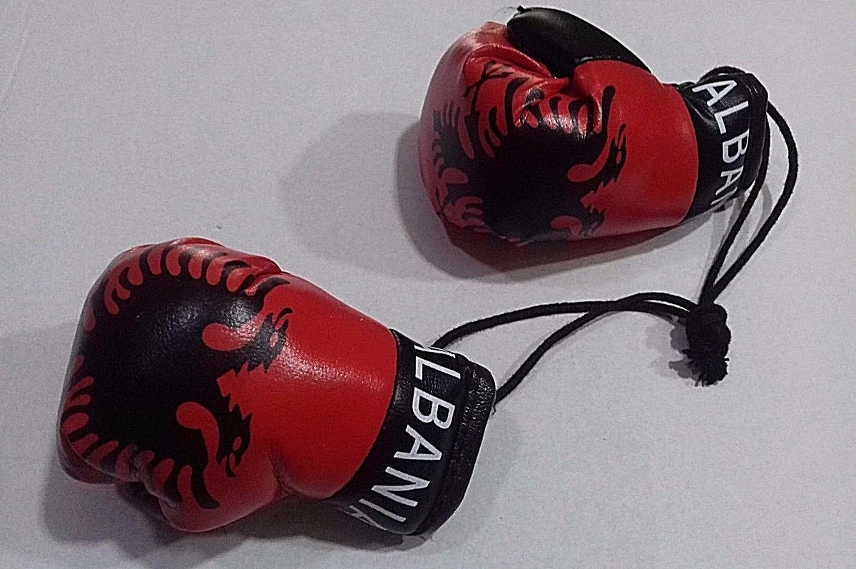ALBANIA MINI BOXING GLOVES WITH THE EAGLE HANGING DECORATIVE COLLECTIBLE GLOVES