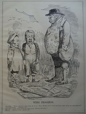 c1847 POLITICS & WHIG PROGRESS, RAILWAY BILL Original Victorian Punch Cartoon