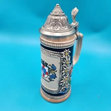 Vintage W. Germany Original Gerzit Gerz 9" Ceramic Stien with Pewter Lid.