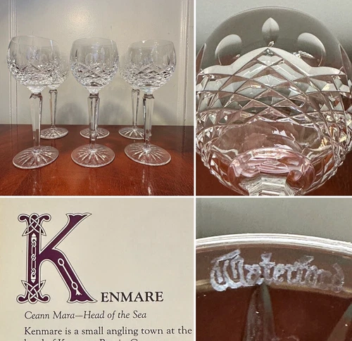 Vintage Set of 6 WATERFORD CRYSTAL Kenmare Hocks Goblets/Wine Glasses IRELAND